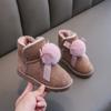 Cute Princess Shoes Girls with Hairball Kids Girl Fur Shoes Warm Baby Girl Boots Ribbons Pompom Winter Short Boots Pupils G06283