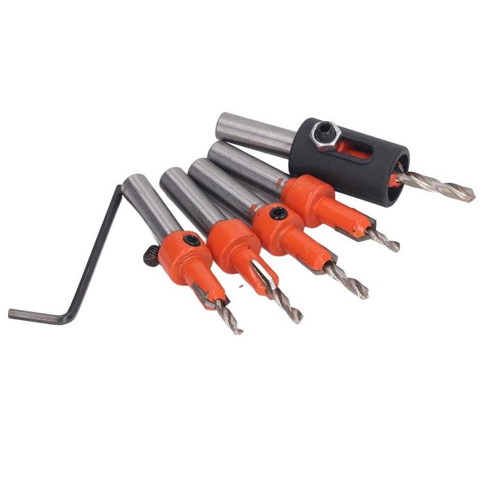5pcs High Carbon Steel Countersink Drill Bit Set Round Shank Woodworking Drill Bit For Woodworking