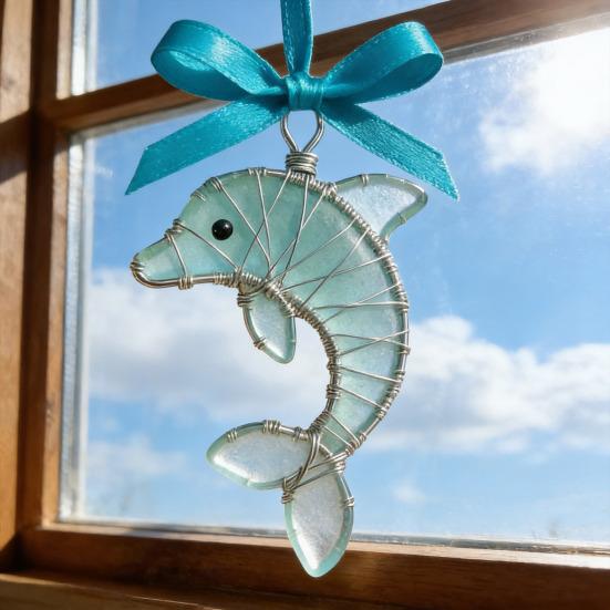 Car Pendant Handcrafted Sea Glass Ornament Sea Turtle Octopus Seahorse Ocean Animal Design Ornament Beach