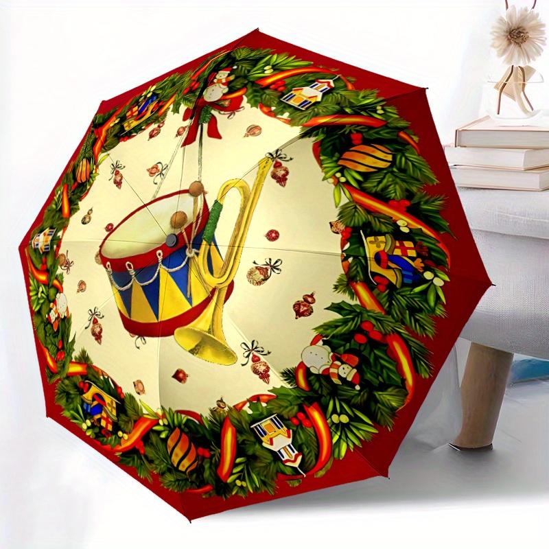 1pc Christmas wreath Automatic Umbrella 8-Bone Design Compact Gear for Outdoor Travel, Perfect Holiday Gift yy250827008