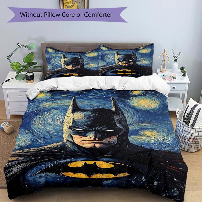3pcs Batman Starry Night Bedding Set, Soft Polyester Duvet Cover and Pillowcases Machine Washable Seasons all suitable & Guest Room Decor252