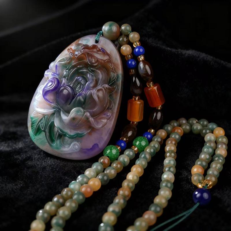 Versatile Rainbow Spotted Stone Carved Necklace Pendant Fortune Dragon Plaque Sweater Chain Fashion Jewelry Mother'S Day Gift