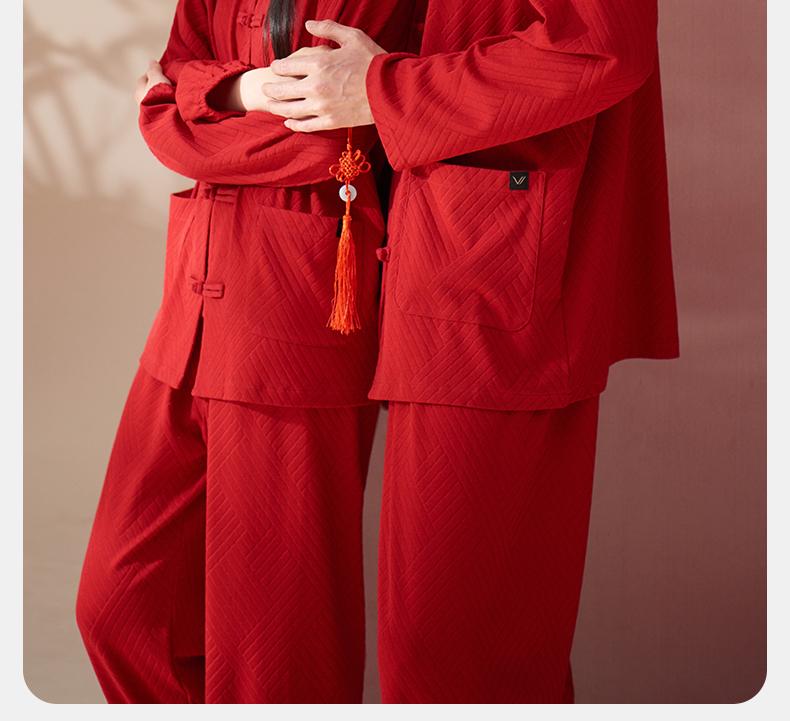 Xuan Liang Couple's New Chinese Style Pajamas for Women In Summer, Pure Cotton Long Sleeves, Spring and Autumn Red Wedding Home Clothes, Men's Set