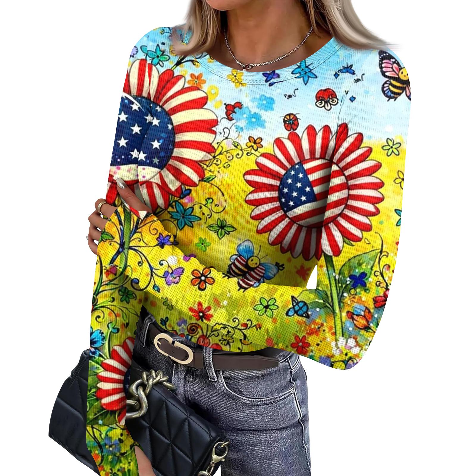 

Women s Fitted Base Layer T-shirt With Printed Round Neck And Long Sleeves Top XL жовтий
