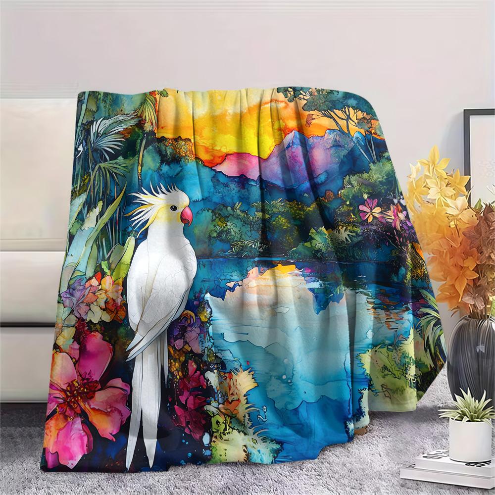 Rainforest Parrot Print Flannel Blanket, High Quality Comfortable for All Seasons, Home Decor, Warmth and Comfort, Perfect for Christmas Gifts