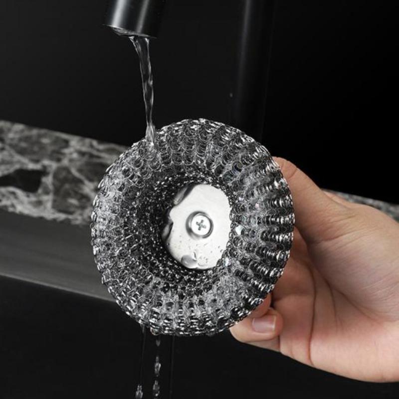 Nerezový kartáč na hrnce s vyměnitelnými skvrnami od oleje a rzi, drátěná hlava, ergonomická rukojeť, kuchyňský drátěný kartáč