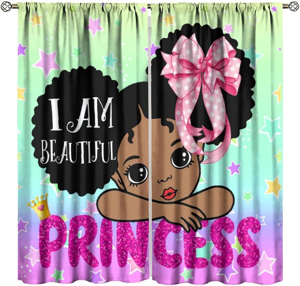 African American Kids Curtains,Ballerinas Ballet Princess Dancer Black Girl Window Treatments for Bedroom,Cute Girl Ballerina