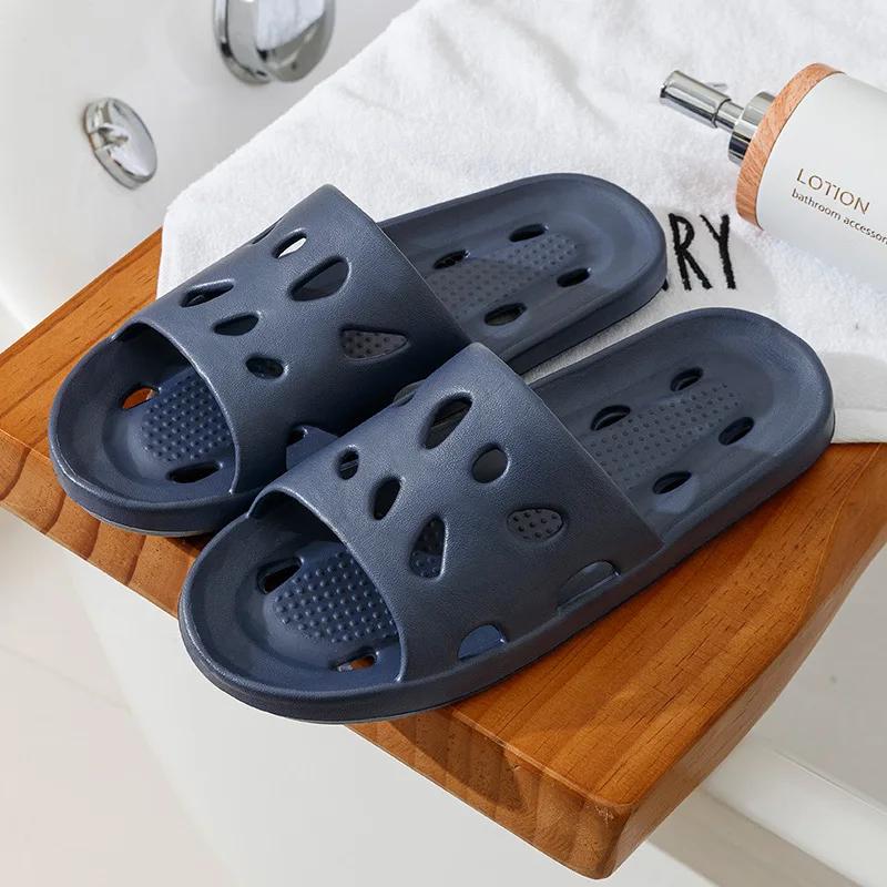 

Модные тапочки Мужские тапочки для ванной комнаты с протекающей водой Летние женские домашние тапочки для пар Нескользящие домашние водонепроницаемые сандалии Суперлегкие 44-45 темно-синий