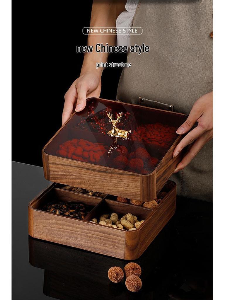 Elegant Wooden Fruit and Snack Storage Box with Lid and Dividers