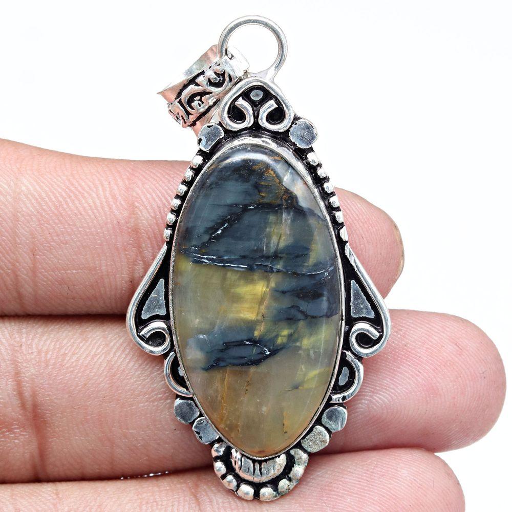 Pendant Newlite Jasper Gemstone Gift For Her Silver Jewelry 2.5"
