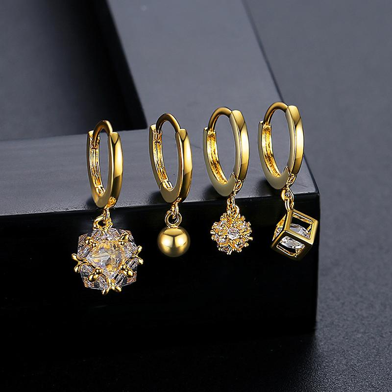 LUOTEEMI Fashion Trendy Hoop Zircon Ear Clip Woman Girl Small 4pcs Ear Clip Set Little Girl Gold Plated Clip on Earrings Women