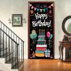 Birthday Door Cover Banner Colorful Cake Balloon Banner Party Decoration Hanging Backdrop for Kids Adults Birthday Celebration Entrance Photography