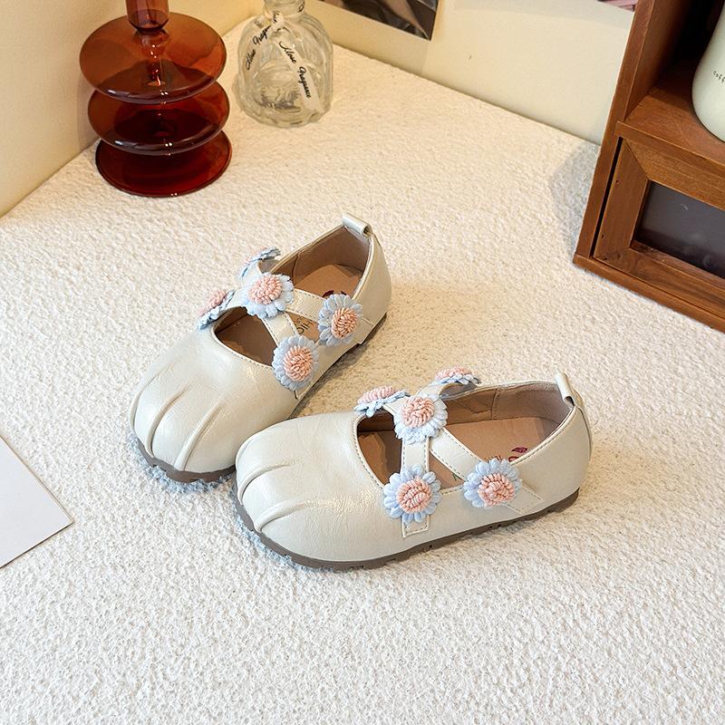 Girls Korean Flower Cross Strap Mary Jane Shoes Leather Casual Princess Shoes for Spring Autumn