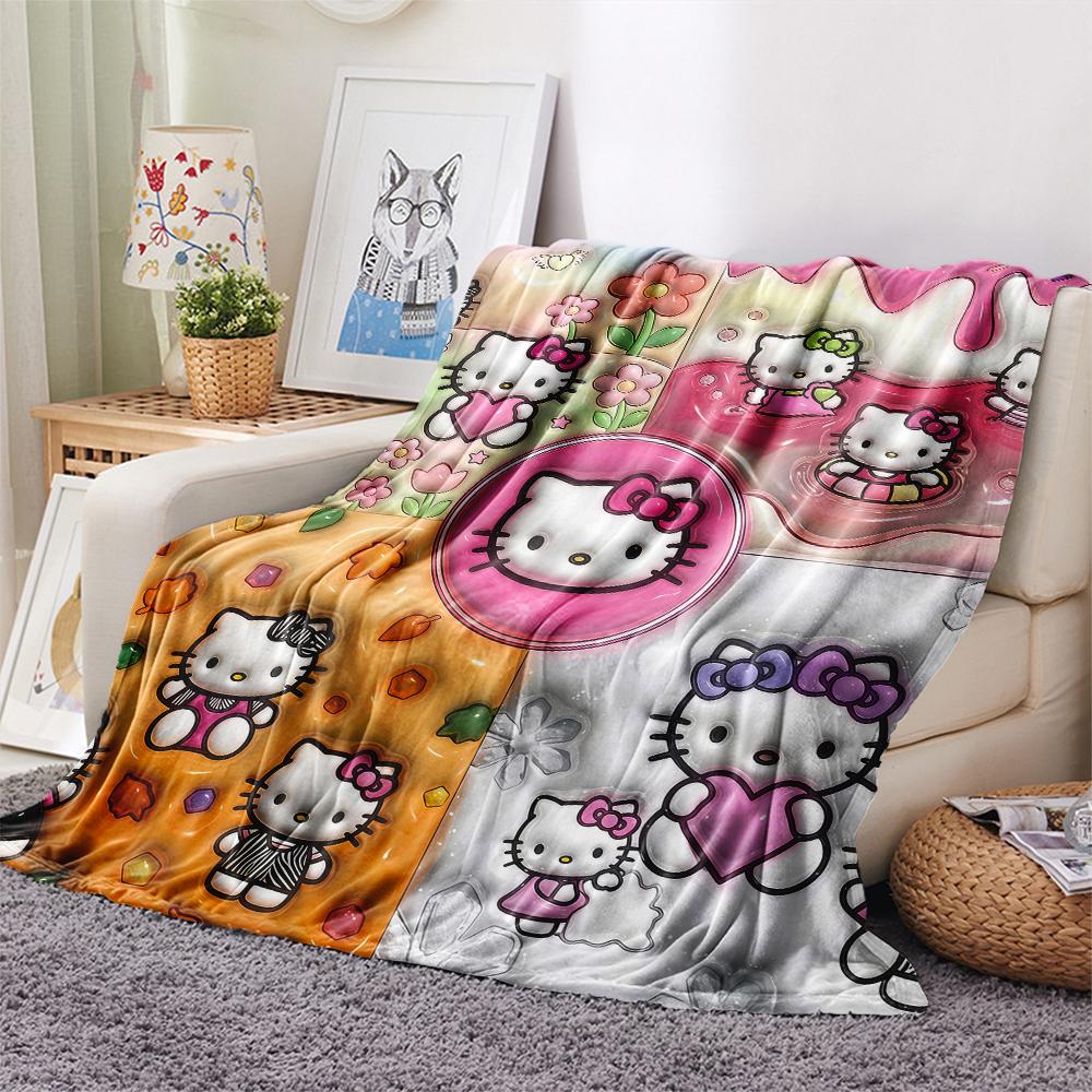 1PC Hello Kitty Cute Print Flannel Blanket, High Quality All Seasons, Home Decor, Warmth and Comfort, Perfect for Christmas Gifts