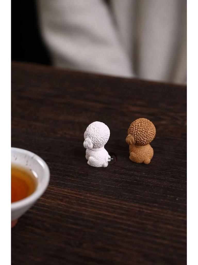 Yixing Zisha Mini Teddy Puppy Tea Pet - Zodiac Dog Ornament for Wealth Attraction and Creative Tea Play.
