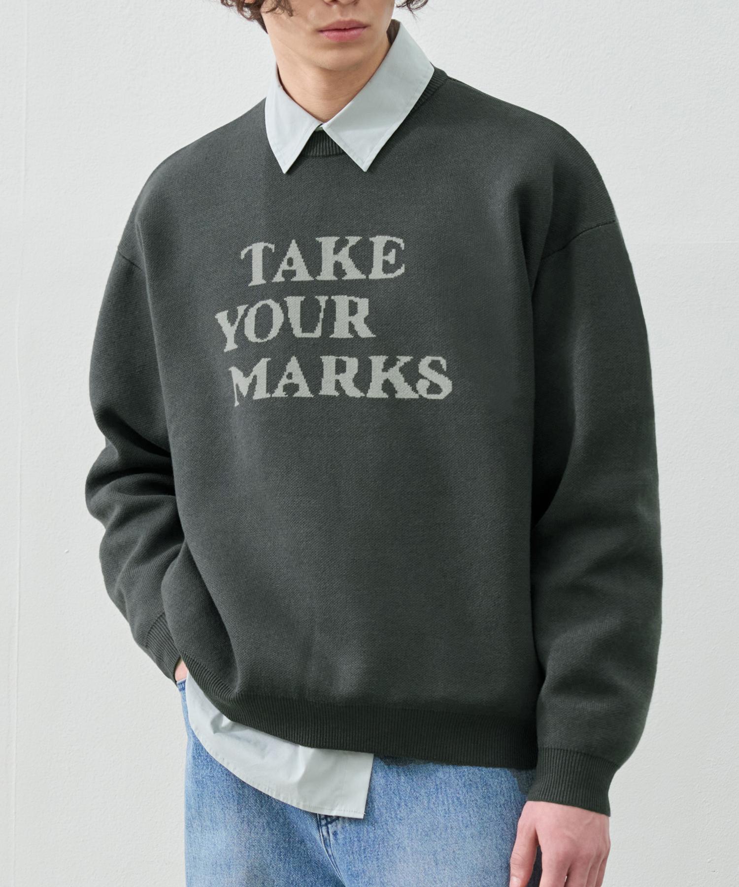Drawfit Marks Lettering Pullover Knit [Charcoal] Xl