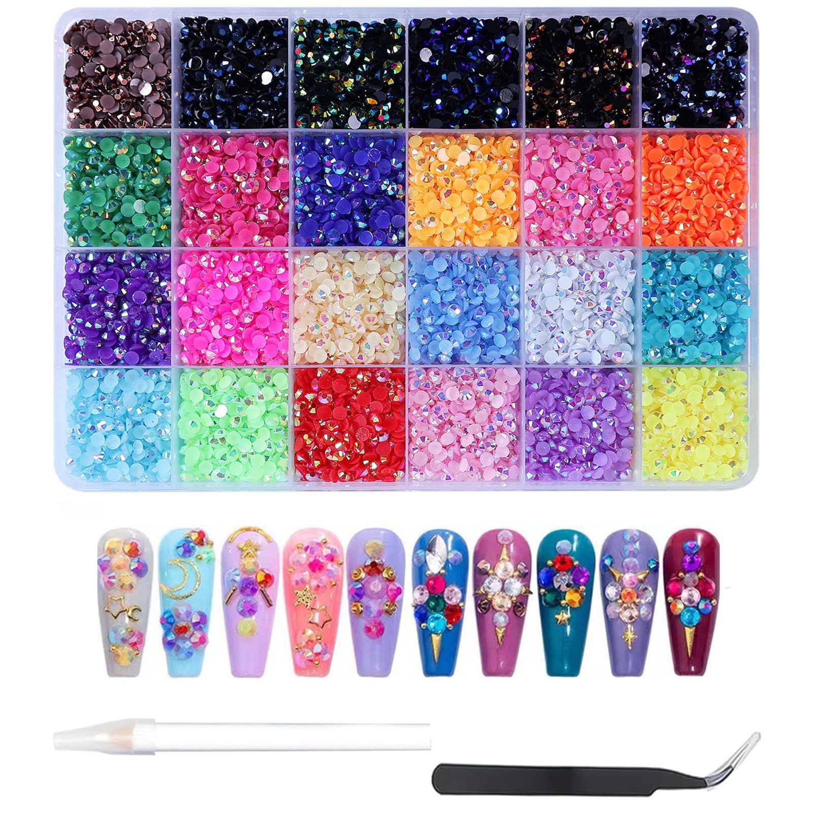 

6000 Страз для ногтей Rhinestones BetterJonny 24 цвета Стразы для ногтей Стеклянные детали для декора ногтей Детали для рукоделия DIY Детали для ногтей Украсьте свои ногти (5мм)