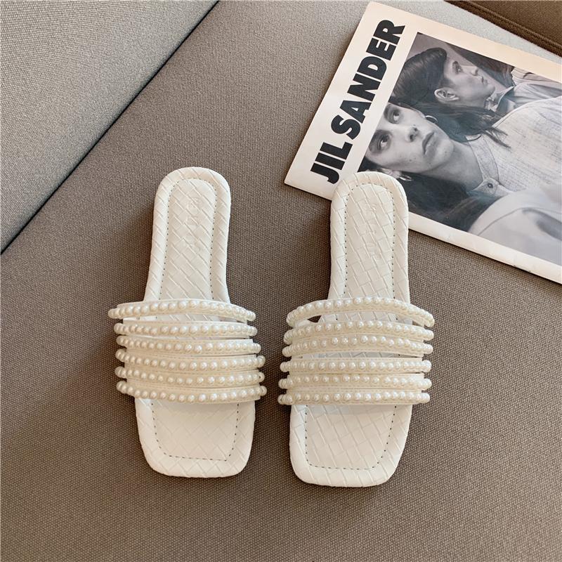 

Fashion Sandals Flat Pearl Open Toe Shoes for Women 2025 Luxury Top Designs Woman Slippers Easy Wears Small Size Korea Style Eva Slides 35