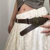 New Y2K Western Carved Belt Vintage Distressed No-Hole PU Leather