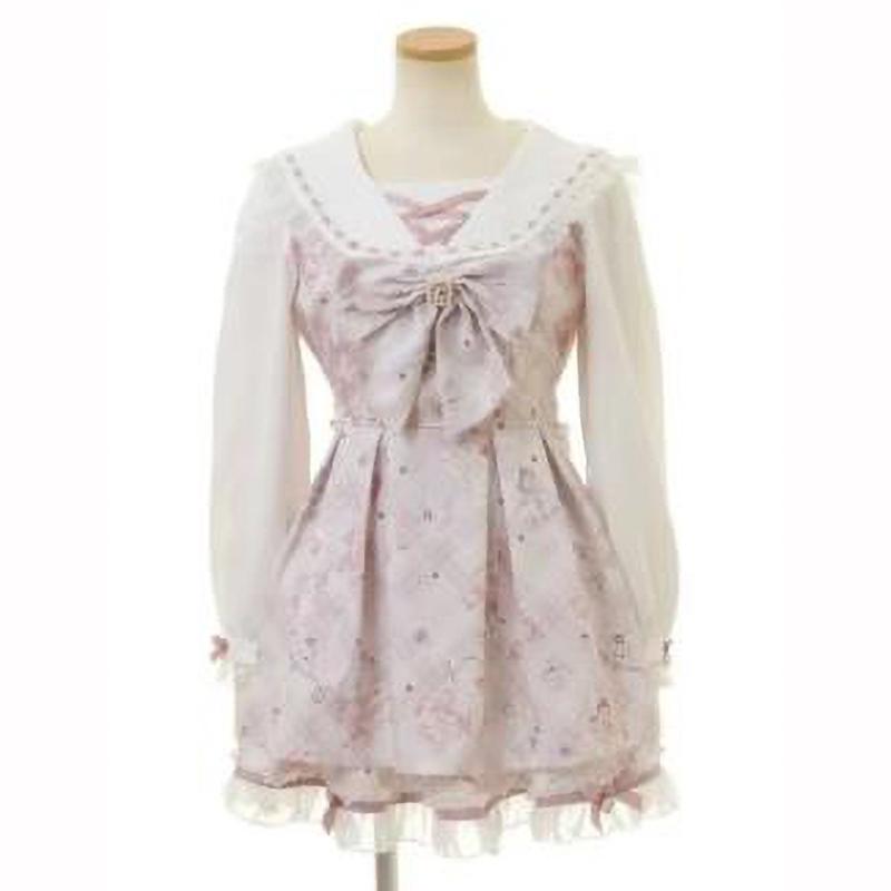 Wiosenna Sukienka Kawaii Lolita Damska Drukowana Kokarda Japońska Krótka Sukienka Imprezowa Sukienki z Wzorem Vintage