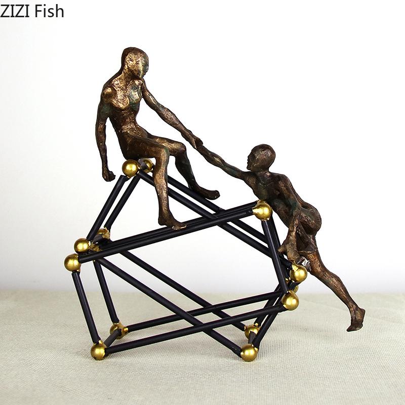 Retro Golden Figures Statue Ornaments Desk Decoration Minimalist Abstract Acrobat Character Resin Sculpture Room Aesthetic Decor