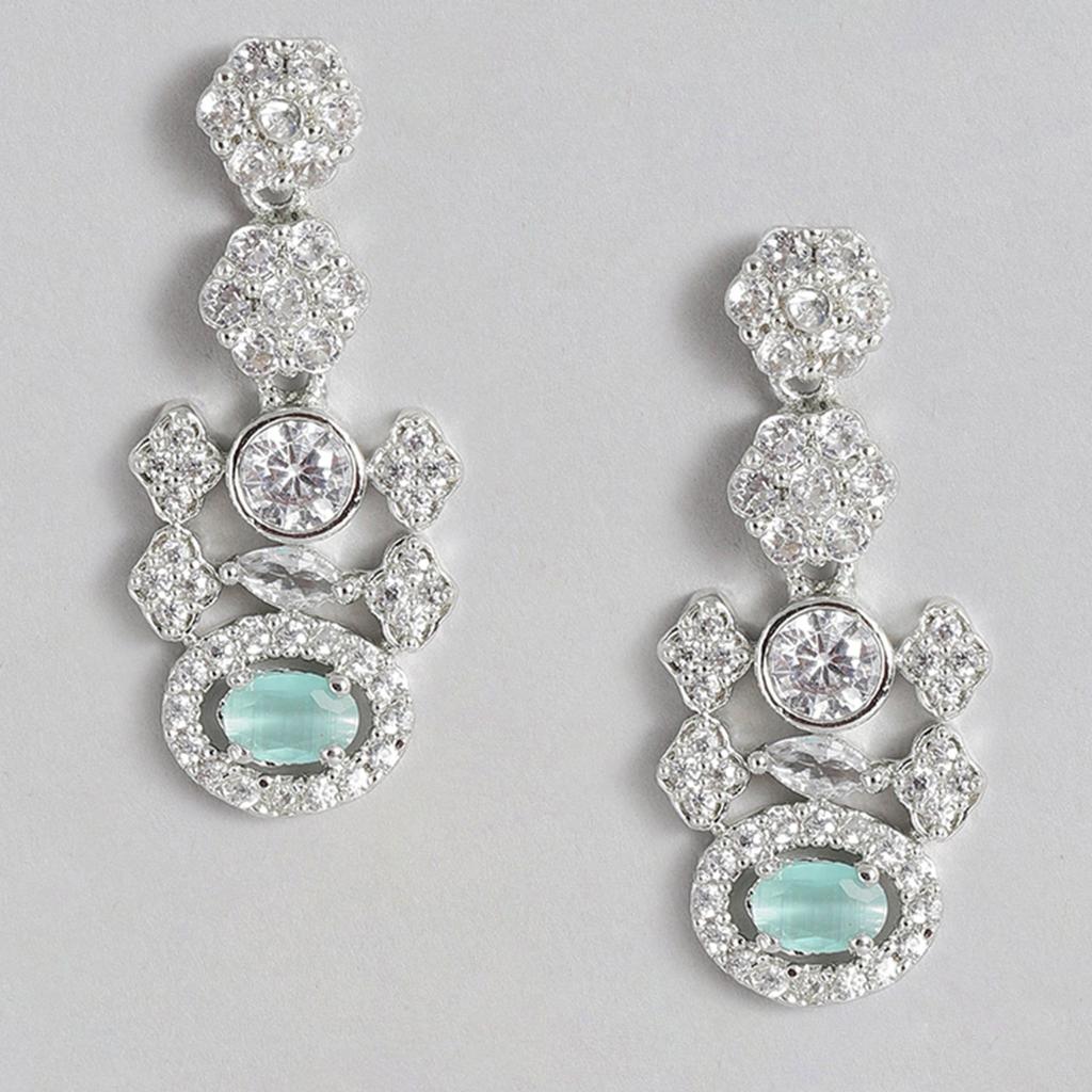 Estele Damen-Ohrringe mit funkelnden rhodinierten Zirkonia-Steinen in Mintgrün