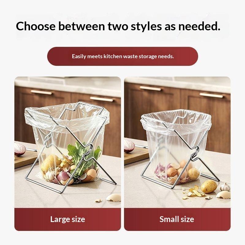 Foldable Stainless Steel Trash Bag Holder Corrosion Resistant Portable Countertop Organizer for Kitchen Camping Fishing Trip Use