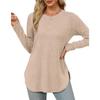 Women's O Neck Long Sleeve Tunic Top Solid Color Casual Loose Curved Hem T Shirt