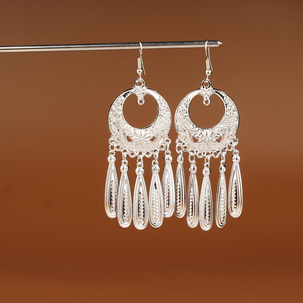 Turquoise Earrings Bohemian Drop Ear Earrings with Tassels, Geometric Alloy, Retro Style, Boastful Ear Accessories