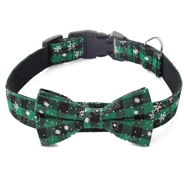 

Christmas Plaid Snowflake Dog Collar with Bow Tie Adjustable Pet Collar for Small Medium Large Dogs and Cats Festive S 1.5x25cm зелёный