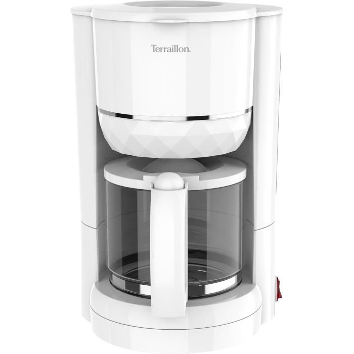 Cafetière filtre – TERRAILLON - 15353 DIAMANT Blanc - 1.25L - 980W - Verseuse verre - Maintien au chaud