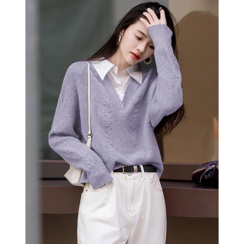 

DeMana Women s Spliced Lapel Knit Sweater L