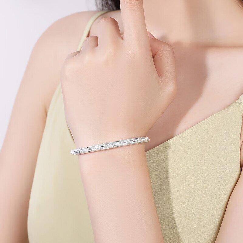 Fashion 925 Silver Adjustable Bracelets For Women Vintage Elegant Geometric Shiny Frosted Bangle Party Jewelry Gifts