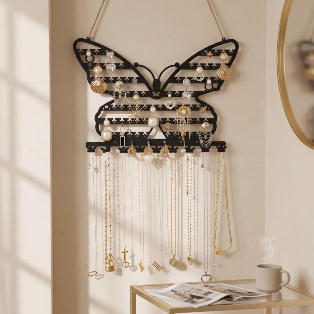 Wall Mounted Jewelry Organizer Space Saving Necklace Holder Butterfly Jewelry Rack  Home Decoration