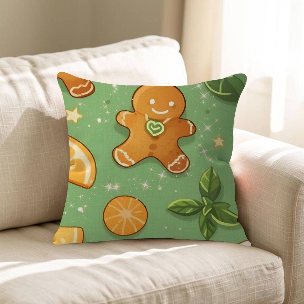 Kawaii Cartoon Christmas Gingerbread Man Maple Design Cushion Cover Happy Autumn Harvest Decor Holiday Decorati Pillow Cover