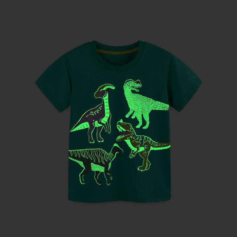 Glow-in-the-dark dinosaur print children's T-shirt New summer short-sleeved T-shirt for boys