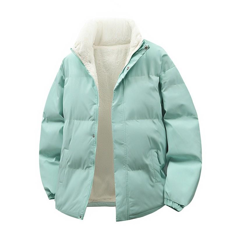 Unisex Winter Cotton Padded Jacket Warm Thick Fleece-Lined Stand Collar Casual Outerwear Teens Adults