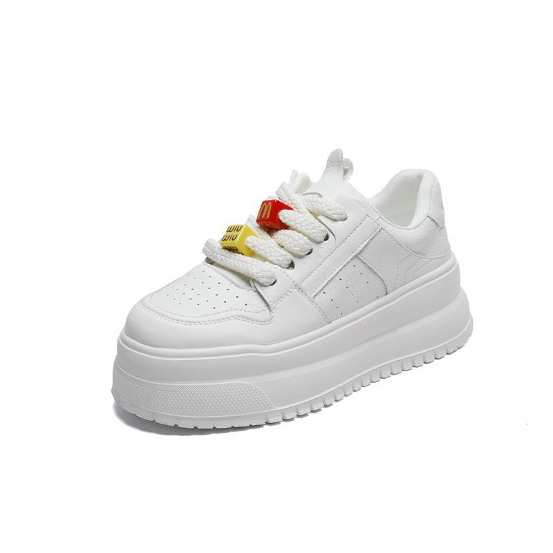 

Thick-soled heightening little white shoes women s spring new leather small casual shoes lightweight breathable sports board shoes 40 бежевый