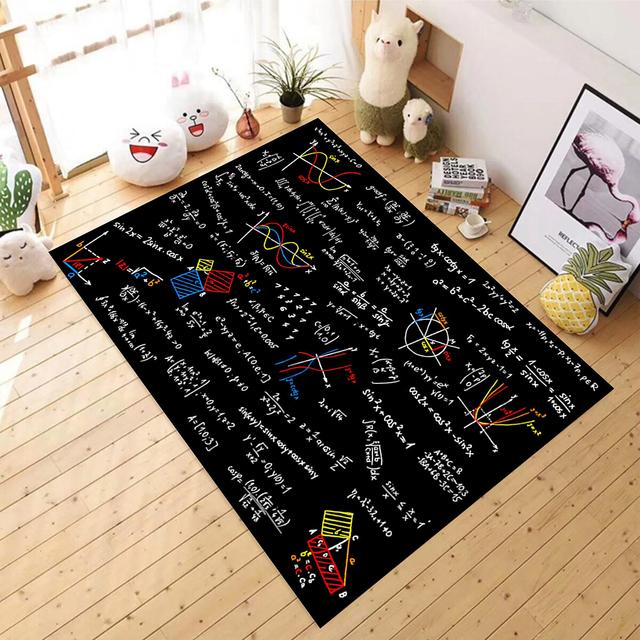 Education Scientific Formulas World Map Rug Washable Floor Lounge Rug Large Area Carpets Non Slip Teenager 'S Kids Room Decor Mat