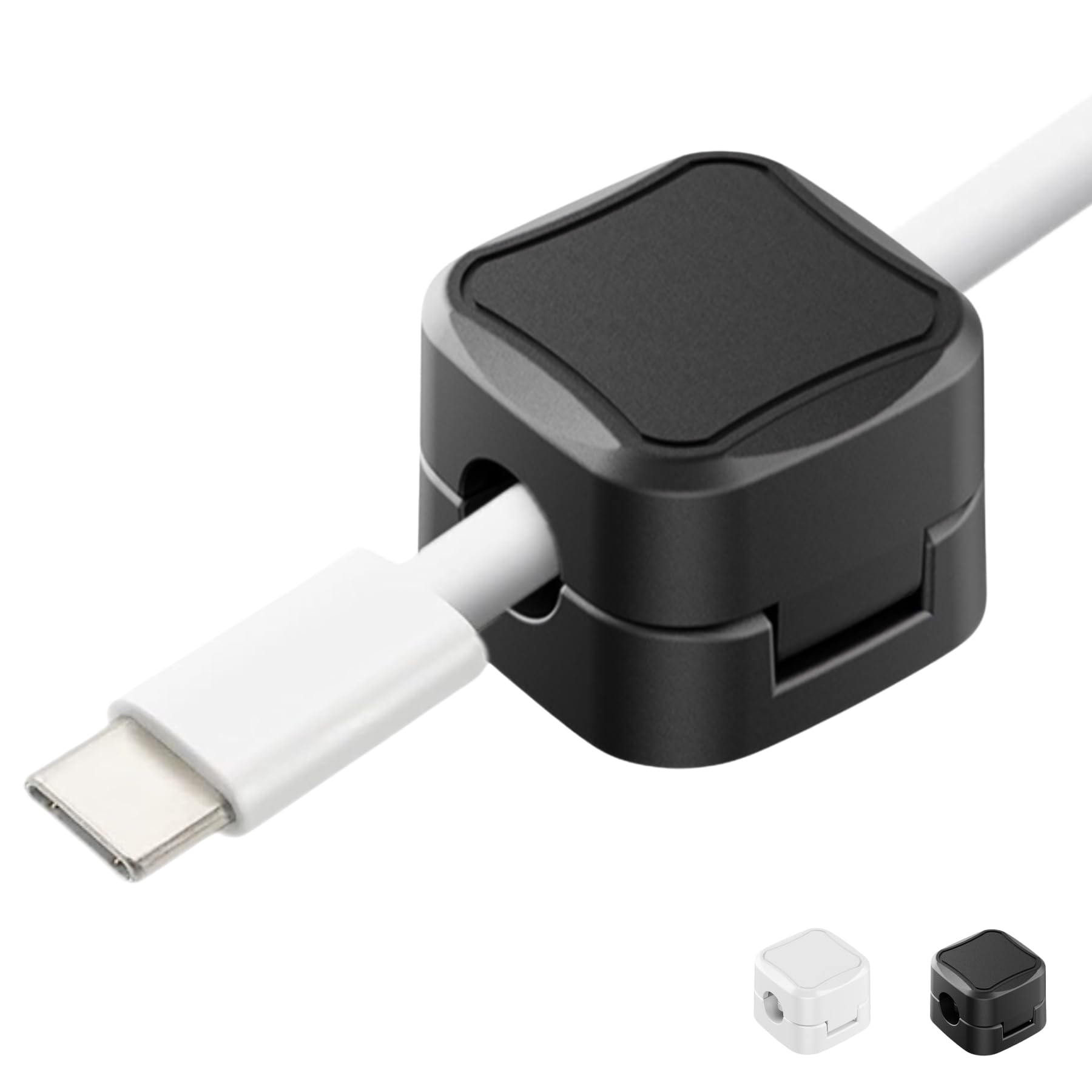 

[Set of 4] Magnetic Cable Holders, Desk Cable Clips, Black, Wire Organizer, Strong Adhesive, Cord Clips for USB-C, Desk, Car, and Office Use