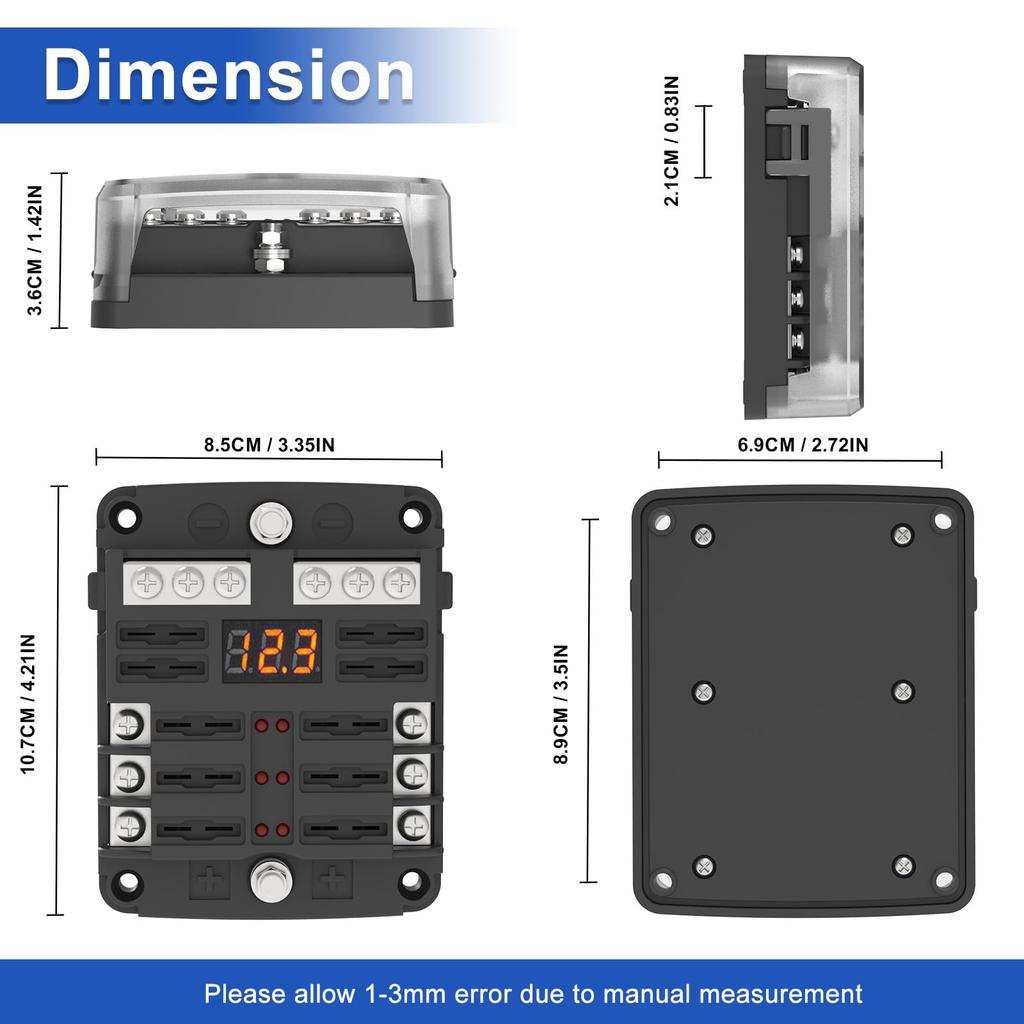 UCkasayfy 6-veis sikringsblokk /24V ATO/ATC sikringsblokk 16 sikringer med LED-display for bil, båt, bobil, lastebil