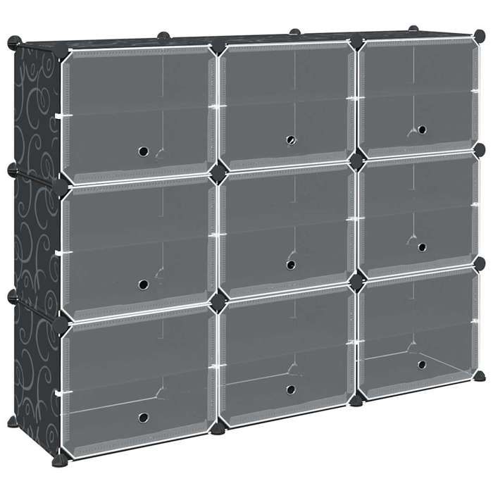 VidaXL Storage Cubes 9 Pcs with Doors Black PP, Storage Cube, Cube Storage Organizer, Shelf At 4019577