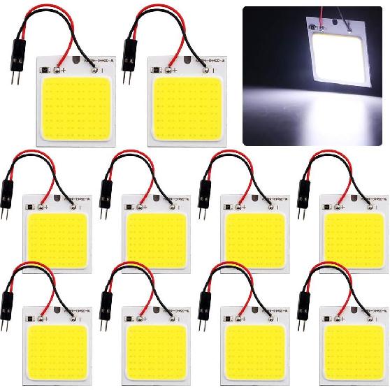 GrandviewTM COB 10-Pack 48-SMD DC12V LED Panel Dome Lamp Auto Car Interior Reading Plate Light Roof Ceiling Interior Wired Lamp With 10X BA9S T10