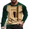 Spring Europe America Men's T-shirt Fashion Hieroglyphs Print Pullover Comfortable Men's Long Sleeve T-shirt Outdoor Oversized Tees Top