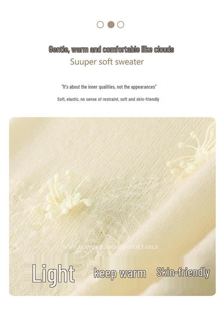 2026 Autumn/Winter Women's Pure Wool Hand-Embroidered Loose Knit Sweater with Round Neck and Long Sleeves