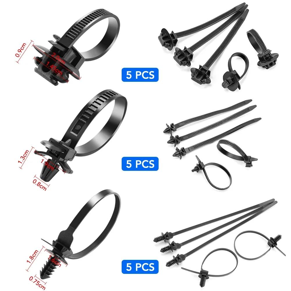 Automotive Nylon Cable Clamps with Hose Fasteners 25pcs Heavy Duty Wire Straps Locking Flanges for Car Engine Pipe Fixing