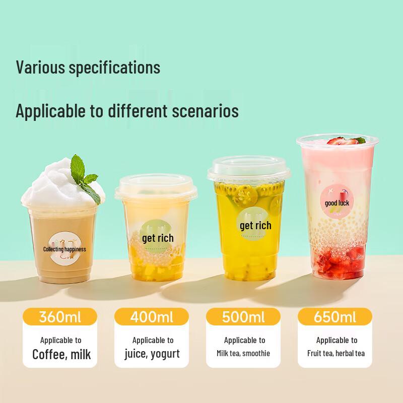 650ml Disposable Milk Tea & Drink Cups with Lids (20 Sets)