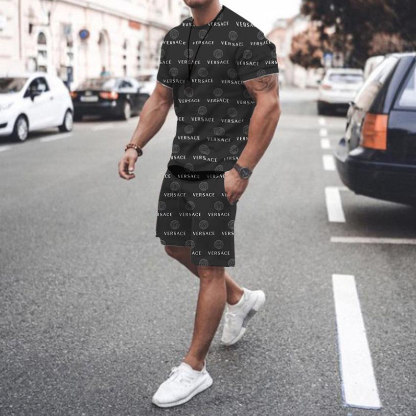 Ensemble T-shirt à manches courtes et col rond pour homme, imprimé 3D de marque de luxe d'été, ensemble short 2 pièces de haute qualité, décontracté, street, sportif
