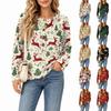Women's Fashion Christmas Print Knit Long Sleeve Top with Button-Down Collar