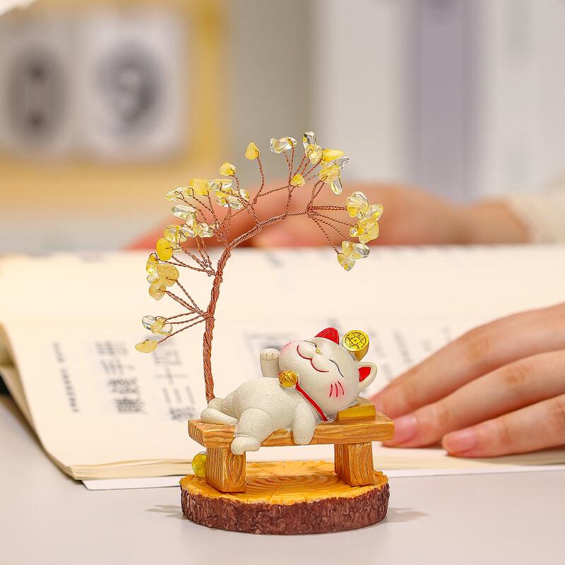 Lucky Cat Crystal Fortune Tree Ornament